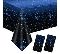2 Pezzi Tovaglia Stellata Blu, 137x274cm Tovaglia Rettangolare con Motivi a Stelle e Luna, Tovaglie Riutilizzabile per Decorazione Casa Anniversario Feste Natalizia Laurea Compleanno Party Tovaglia