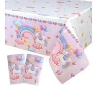 2 Pezzi Tovaglia Unicorno, Rettangolari Tovaglia Compleanno, Tovaglia Plastica, Tovaglie Impermeabili per Compleanni, Matrimoni e Baby Shower (130 x 220cm)