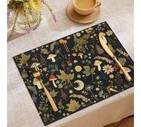 2 Pezzi Tovagliette Americana Nero Funghi Foresta 45X30Cm Tovaglietta Americane In Lino Motivo Illustrazione Di Piante Vintage Lavabili Sottopiatto Per Sala Da Pranzo Tavolo Da Cucina