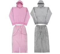 2 pezzi tuta sportiva co-ords Y2K pantaloni sportivi a tripla banda con cappuccio tuta trendy ricamato foderato in pile streetwear unisex set ampio