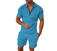 2 Pezzi Tuta Uomo Ottimo per il tempo libero Estiva Maniche Corte Set Completo Tuta con tasche laterali Taglio comodo e rilassato Leggeri Fitness T Shirt E Pantaloncini Beach Party Summer Holiday