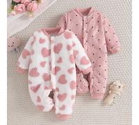 2 pezzi Tutina a maniche lunghe per bambine, tutina con cavallo aperto e collo alto, stampa a cuori e pois, foderata termicamente, antivento, comoda e morbida, casual e ampia con elastico, adatta per