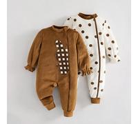 2 pezzi Tutina per bambina con blocchi di colore, stampa a pois e quadri, motivo coniglietto, outfit carino con collo rotondo, adatto per attività all'aperto, passeggiate al parco, centro commerciale,