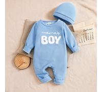 2 pezzi Tutine e cappellini a righe blu e bianche con ricamo "MAMA'S BOY" per neonati maschi, abbigliamento autunnale coordinato per la famiglia 6-9M,9-12M,12-18M,18-24M,1-3M,3-6MLetterePoliestere