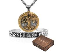 2 Pezzi Uomo Vintage Ouroboros Yggdrasil Collana E Bracciale Regolabile Viking Mjolnir Nordic Viking Medieval Pagan Talisman Gioielli Viking Regalo In Una Scatola Di Legno Valknut ( Color : Style 1 ,