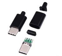 2 pezzi USB 3.1 tipo C maschio con scheda verde da saldare con alloggiamento nero o bianco per dati sicuri e connessioni di alimentazione nell'elettronica (nero)