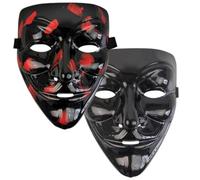 2 pezzi V per Vendetta mas, foglia d'acero nero mas, vendicatori neri mas, maschera anonima hacker integrale, adatta per adulti e bambini, costume di Halloween gioco di ruolo maschera accessori