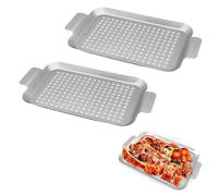 2 Pezzi Vaschetta Barbecue Acciaio Inox, Griglie e cestelli per Barbecue, Griglia Rettangolare Cestino Verdura Grigliata Carne Pesce BBQ Grill, 33x19cm
