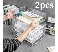 2 pezzi Vaschette portadocumenti impilabili per scrivania, dimensione A4 in PET trasparente, organizer da scrivania per documenti e lettere, salvaspazio, organizzatore da scrivania per ufficio e casa,