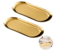 2 Pezzi Vassoio Decorativo in Acciaio Inox Dorato 30 x 12 cm, Vassoio da Portata Ovale per Dolci, Caffè, Cosmetici, Gioielli, Candele, Svuotatasche Design Moderno, Portaoggetti da Bagno o Tavolo