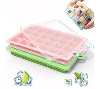2 Pezzi Vassoio per Cubetti di Ghiaccio con Coperchio, 24 Griglie Cubetti di Ghiaccio in Silicone Senza BPA, Lavabili in Lavastoviglie Impilabile, Stampi Ghiaccio per Cocktail Whisky Congelatore Birra