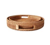 2 Pezzi Vassoio Tondo in Rattan Naturale per Cucina