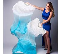 2 pezzi Ventaglio da danza a tre colori sfumati, design a nappa ultra lungo, ventaglio in seta doppia faccia per danza di gruppo, molto adatto per esibizioni sul palco, feste di danza, accessori sport