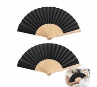 2 Pezzi Ventaglio Nero Pieghevole Legno Tessuto Giapponese da Borsetta | Ventaglio Portatile Elegante, Ideale per Matrimonio, Feste,Decorazioni, Danza e Rinfrescarsi in Estate per Donna Uomo Bambini