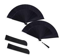 2 Pezzi Ventilatore a Mano Nero Ventilatore Pieghevole Portatile Mano Ventaglio Pieghevole Cinese Ventilatore in Stoffa Orientale per Ballo, Festa, Regali di Nozze