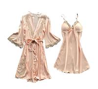 2 Pezzi Vestaglia da donna da notte Sottoveste con scollo a V Sottoveste Intimo Sexy Camicia da notte con decorazione in pizzo Camicia da notte T-shirt da notte Abito da notte camicia da notte