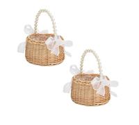 2 pezzi vimini rattan ragazza cesto di, cesto di fiori con manico e fiocco Cestini per fiori da sposa Cestino in vimini per il matrimonio (C)