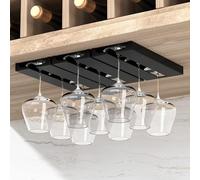 2 Pezzi Vino Bicchiere Rack，Porta bicchieri da vino da appendere, porta calici sottopensile，organizer per bicchieri bar，organizer calici，Autoadesivo,nessuna perforazione richiesta per cucina,bar(Nero）