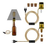 2 Pezzi Vintage Bronzo Kit Vintage Bronzo Lampada Bottiglia con 3 Tappi di Sughero, Adattatore Portalampada E27 Per Bottiglia Lampada di Vino DIY Kit Lampada Per Bottiglia Con Interruttore 2.4 m