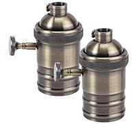 2 pezzi vintage in alluminio portalampada 220 V E27 bronzo con interruttore girevole, adattatore a sospensione per plafoniera, lampada a LED, lampadina retrò, decorazione