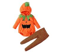 2 Pezzi Zucca Halloween Costume Neonato Maniche Lunghe Vestito Halloween Neonati Costumi Carnevale Neonato Unisex Costume Zucca Neonati Tuta Con Cappuccio+Pantaloni a Righe Vestiti da Carnevale