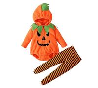 2 Pezzi Zucca Halloween Costume Neonato Maniche Lunghe Vestito Halloween Neonati Costumi Carnevale Neonato Unisex Costume Zucca Neonati Tuta Con Cappuccio+Pantaloni a Righe Vestiti da Carnevale