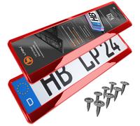 Portatarga Auto - Supporto Targa - [semplice, durevole e sicuro] - 8 viti - 520x110 mm - Rosso Cromo - Porta Targa - adatto a qualsiasi auto - per targhe italiane omologate - Fissaggio per Targa