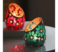 2 Pezzzi Mosaico Portacandele, Porta Candele in Vetro, Candeliere Caldo e Romantico, Accessorio per Tealight Fatto a Mano, Candelabri per Matrimonio, Festa, Natale, Candela Profumata Tazza Vuota