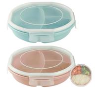 2 piatti per forno a microonde con coperchio, senza BPA, con 3 scomparti separati, ermetici, per riscaldare e congelare (rosa, blu)