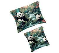 2 piccole trousse per il trucco, con panda della giungla, pochette da spremere, portatile, mini borsa da viaggio per trucchi da donna, idea regalo, Multicolore 6., Small and Large, Moda