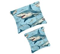 2 piccole trousse per il trucco, con squali sottomarini e animali, borsa per cosmetici da spremere, mini borsa portatile da viaggio per il trucco da donna, Multicolore 1., Small and Large, Moda