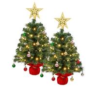 2 piccoli alberi di Natale con luci, 0,6 m, mini albero di Natale da tavolo con puntale a stella e palline per decorare la casa, la cucina, il tavolo da pranzo