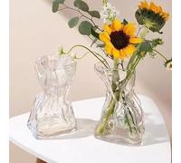 2 Piccoli Vasi in Vetro Trasparente, Vaso per Fiori Secchi e Freschi, Vasi Deco Moderni Design, Mini Vasi per Casa, Matrimoni, Centrotavola,Decorazione da Tavolo - 16 × 7cm