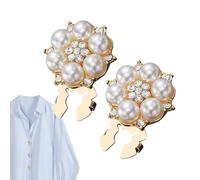 2-Piece Pearl Rhinestone Cufflink Covers - Fashionable Flower Pearl Button Clips For Women | Luxury Cufflinks For Blouses, Dresses, Shirts | Removable Button Accessories