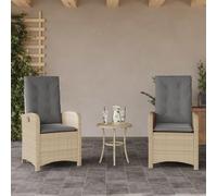2-Piece Reclining Garden Chairs with Cushions, Adjustable Lounge Patio Furniture Set, Beige PE Rattan Outdoor Relaxation Seating for Poolside, Backyard, Terrace, Max Load 110kg per Seat