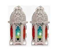 2-Piece Stained Glass Tea Light Holders - Moroccan Inspired Candle Displays
