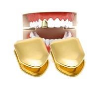 2 Pieces 14K Plated Gold Mouth Teeth, Teeth Plain , Top Tooth Single Grill Cap for Teeth Mouth, Party Accessories Teeth Grills (Color : Gold)