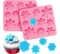 2 Pieces 3D Snowflake Silicone Mold Christmas Snowflake Fondant Silicone Mold for Cake Cupcake Decoration Polymer Clay Crafting Projects (Pink)