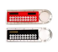 2 Pieces 4-in-1 Designed Solar Calculator with Ruler, Magnifier and Protractor Multifunctional Stationery