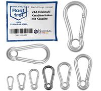2 pieces 7-mm Stainless steel snap hook with thimble V4A robust shape with eye breaking load 1200 kg snap-fits fire brigade carabiner 316 7x70-mm