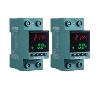 2 pièces Protettore di sovratensione e sottotensione，Stabilizzatore di Tensione,Dispositivo AC230V protezione da sovratensione Relè di ripristino regolabile Voltmetro 63A Protezione sovracorrente