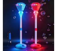 2 Pieces Standing Bubble Machine - Outdoor Toys Kids Bubble Machine with Lights/Music,Height Adjustable Up to 47 Inches,for Christmas Birthday Holiday Parties Backyard Garden Picnics Beach Summer