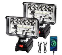 2 Piezas Lampada da Lavoro LED Ricaricabile 18V/21V, Faro LED Ricaricabile, 30W Lampada Portatile LED Ricaricabile con Ricarica di Tipo C e USB, Ideale per Emergenza, Campeggio, Riparazione