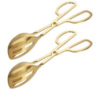 2 pinze per alimenti in acciaio inox dorato, utensili da insalata con comodi manici a doppio anello, 22,9 cm, testa a doppia faccia, larga, per feste, matrimoni e uso quotidiano