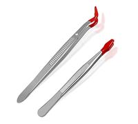 2 pinzette con punta in gomma, in acciaio inox, punta piatta, pinzette, punte rivestite non sposate, clip con punta in silicone per francobolli, monete, gioielli artigianali (rosso)
