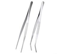 2 pinzette in acciaio inox per cucina e barbecue, grigliate e per servire con superficie liscia e resistente alla ruggine (25 cm)