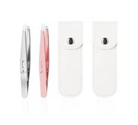 2 Pinzette Per Sopracciglia E 2 Custodie In Pelle, Strumenti Di Bellezza Di Precisione, Clip Per Sopracciglia In Acciaio Inossidabile, Essenziali Per Il Trucco Professionale.