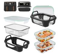 2 pirofile in vetro con coperchio per Ninja AF400EU | 20,5 x 14,5 cm, compatibile con Ninja AF500EU FlexDrawer da 10,4 l, per friggitrice ad aria calda COSORI a 2 camere