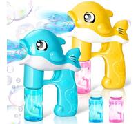 2 Pistola Bolle di Sapone Balena con 4 soluzione per bolle, Pistole a bolle LED automatiche per bambini, Divertimento estivo all'aperto per il regalo di bomboniera