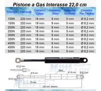2 PISTONI, PISTONE MOLLA A GAS INTERASSE 220 mm FISSAGGIO OCCHIELLO Ø 8,2